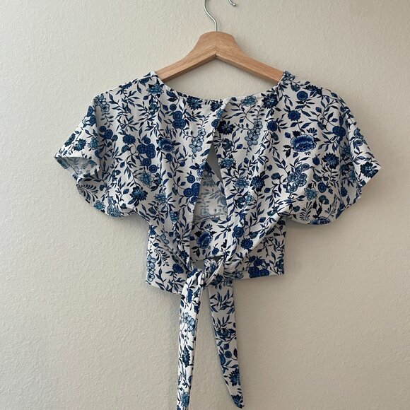 DIVIDED (H&M) | XS | White/Blue Crop Top - Picture 3 of 5